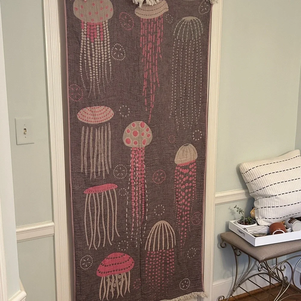Jellyfish Patterned Throw Tapestry Towel 2 Side Organic Cotton Violet +!Gray NEW